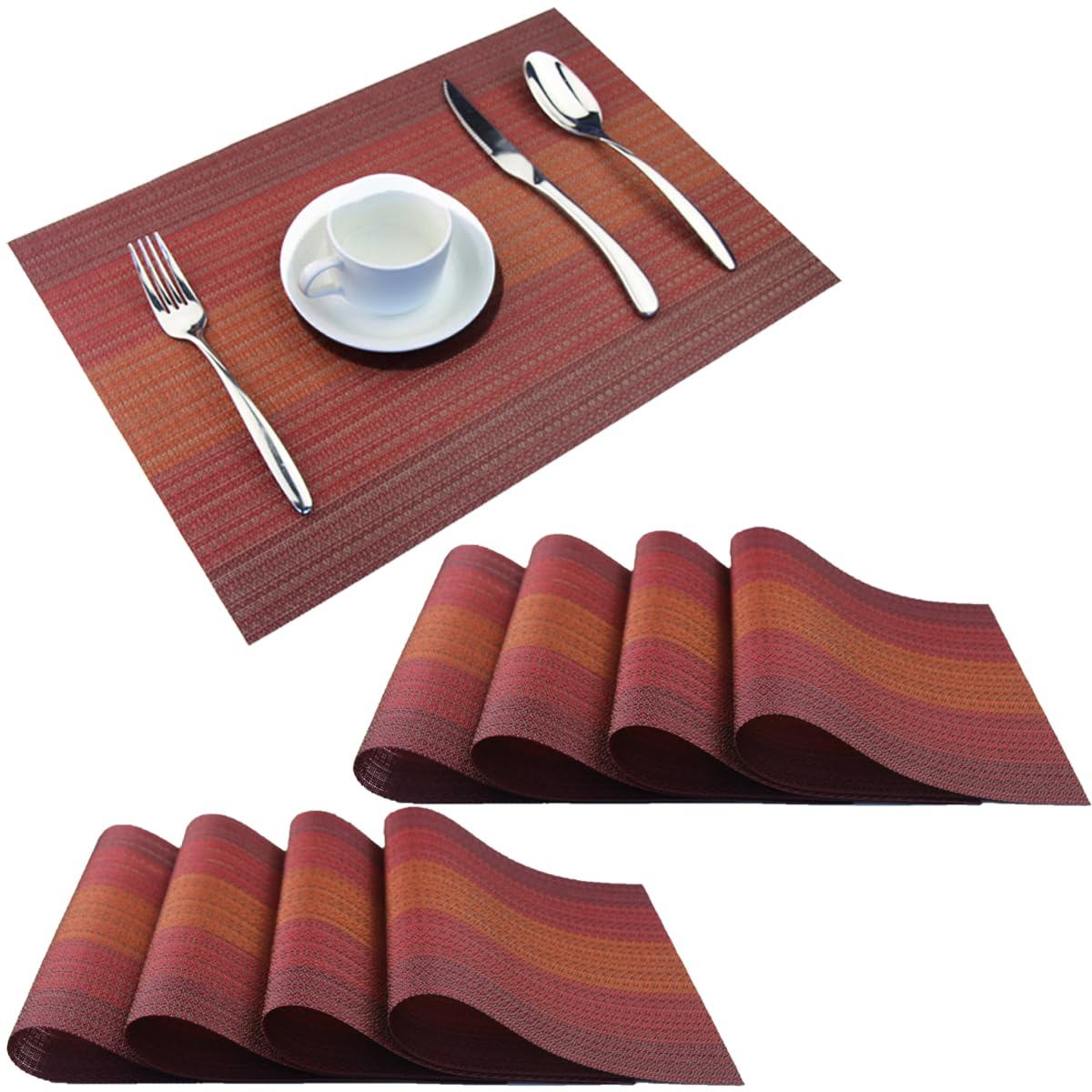 PIGCHCY Placemats,Washable Vinyl Woven Table Mats,Elegant Durable Placemats for Dining Table Set of 4 (18 x 12 inches, Navy Blue)