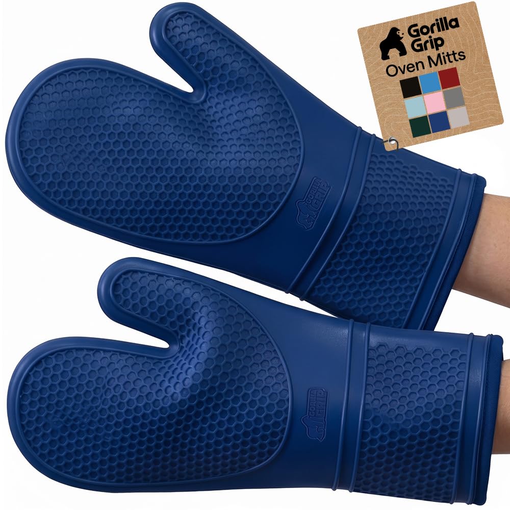 GORILLA GRIP Silicone Oven Mitts, 550F Heat Resistant, 12.5x8.3, Black