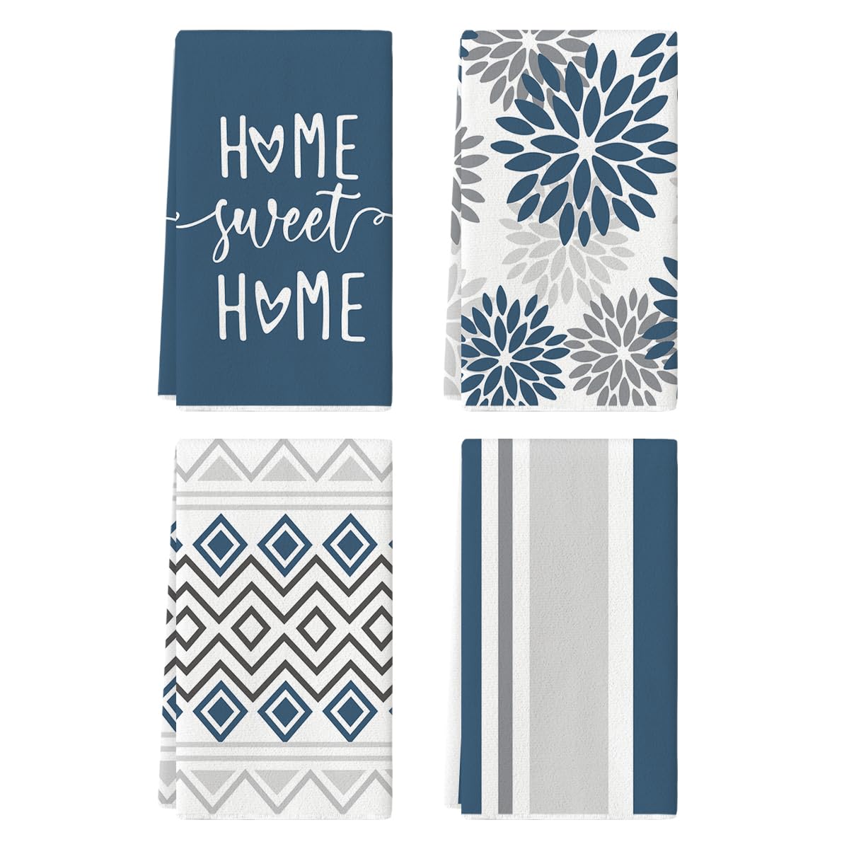 Artoid Mode Grey Home Sweet Home Stripes Boho Spring Kitchen Towels Dish Towels, 18x26 Inch Farmhouse Summer Decoration Hand Towels Set of 4
