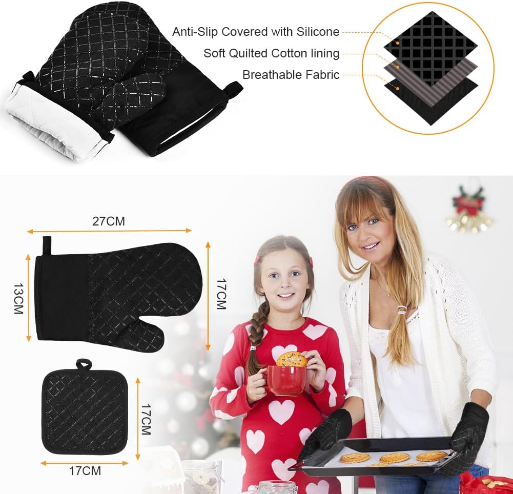AUAUY Oven Mitts and Pot Holders 4PCS Set, 230°C/446°F Heat Resistant