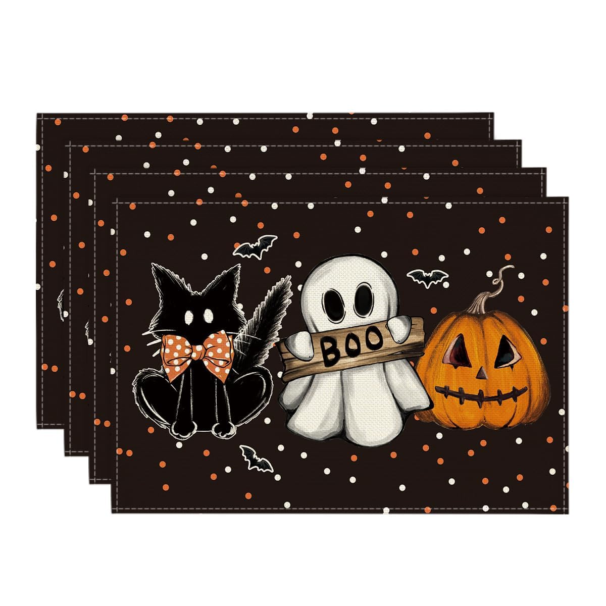 Artoid Mode Ghost Cat Halloween Round Placemats Set of 4-14 Inch