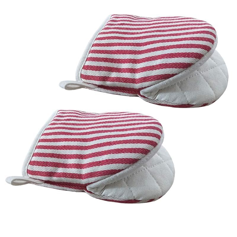 1 Pair Mini Oven Mitts,High Heat Resistant Oven Gloves,Kitchen Short Oven Mit with Hanging Loop for BBQ, Baking, Cooking and Grilling, (Khaki)