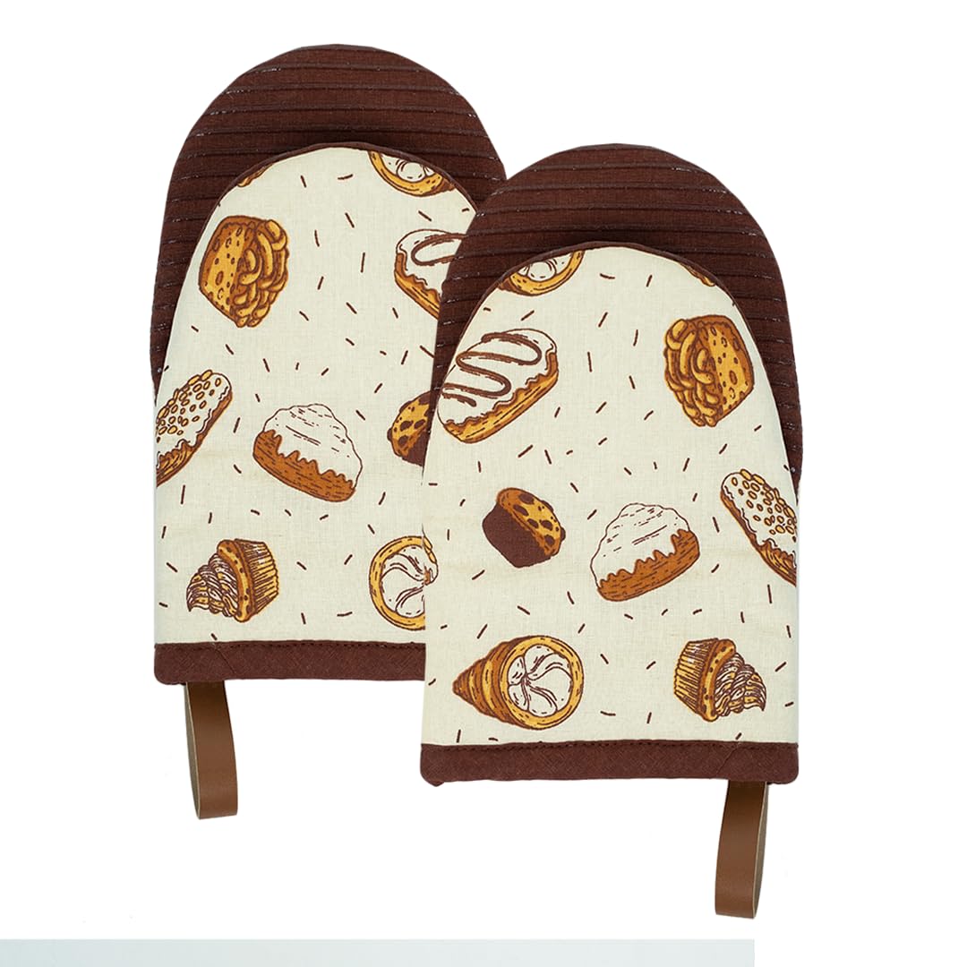 Folkulture Fall Oven Mitts, Heat Resistant,Caramel Brown Set of 2(5.75"x9")