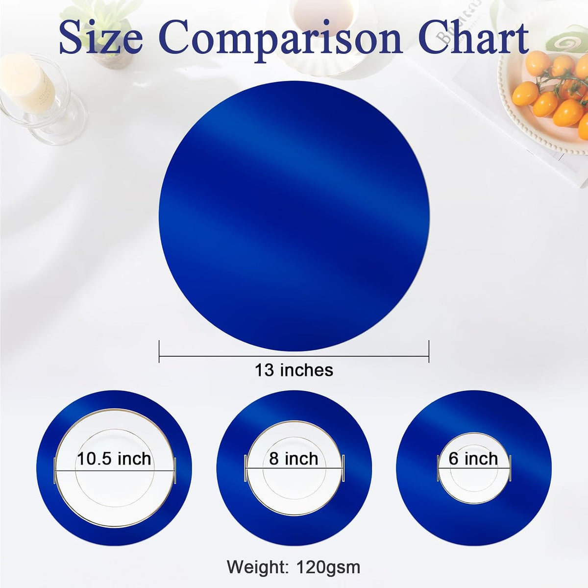 SHACOS 50Pcs Round Blue Placemats 13" Paper Place Mats Disposable