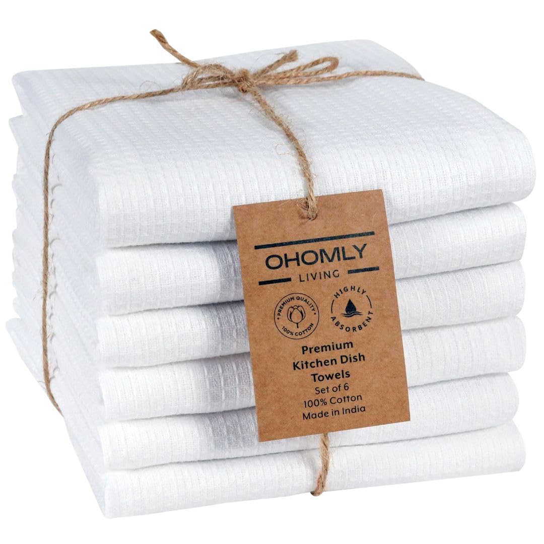 Assorted Waffle Kitchen Towels Set of 6-100% Cotton Dish Cloths Towels with Hanging Loop - Soft, Absorbent & Washable for Kitchen Use - Quick Drying Dish Towels 16x26 Inch Grey