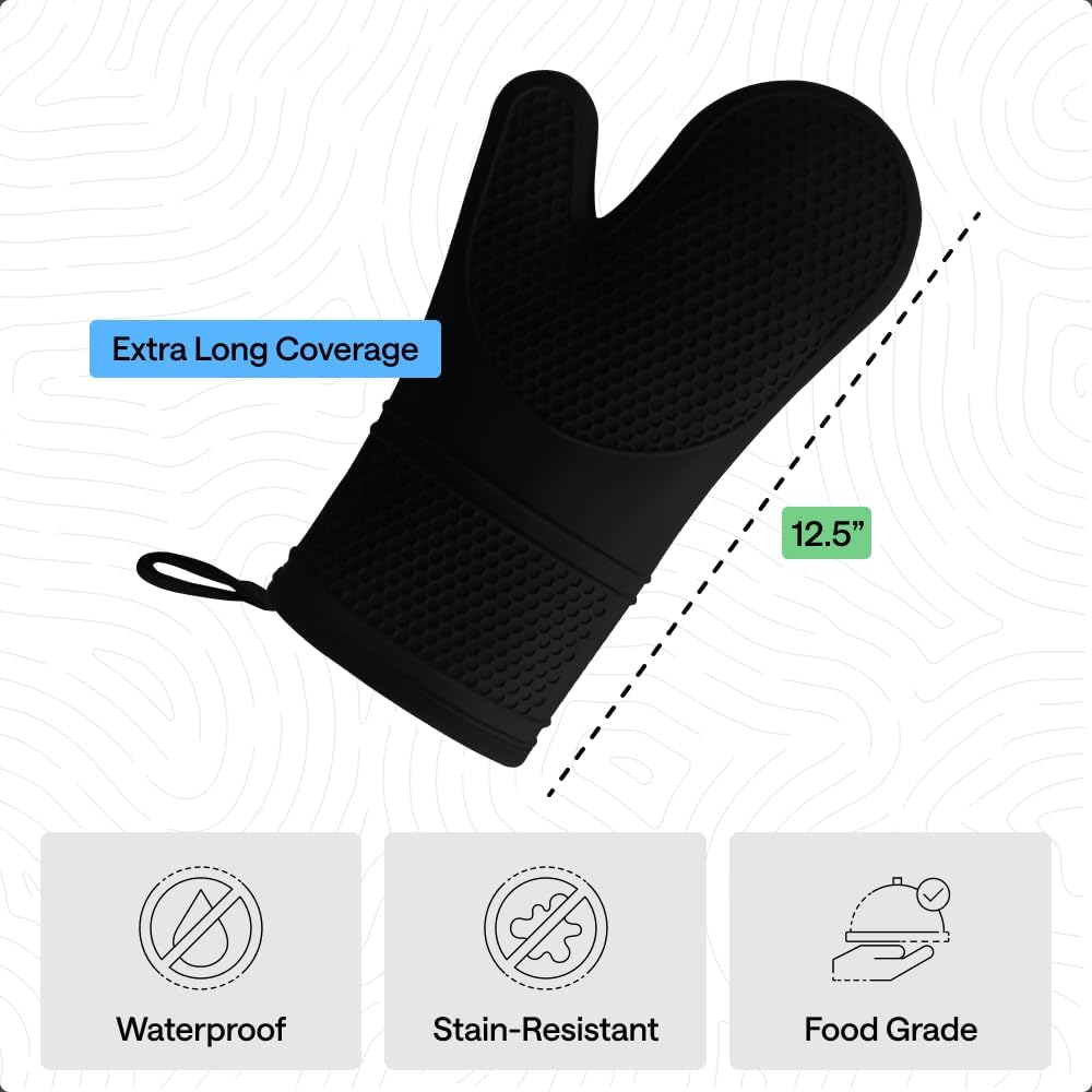 GORILLA GRIP Silicone Oven Mitts, 550F Heat Resistant, 12.5x8.3, Black
