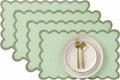Folkulture Placemats Set of 4, Scalloped, Cute Sage Green - (13x19 Inch)