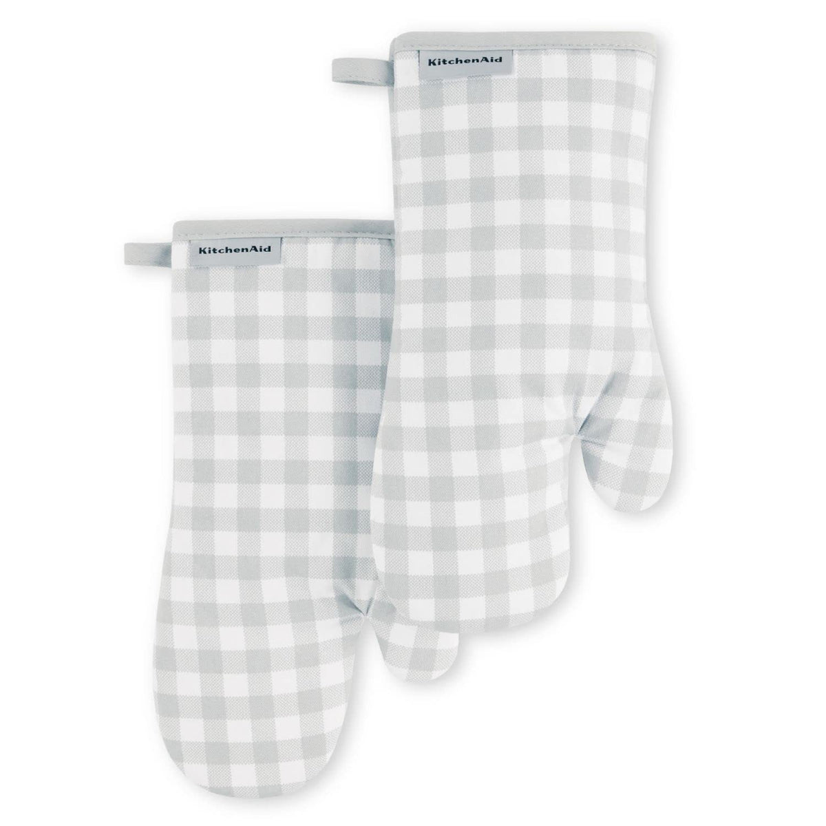 KITCHENAID Gingham Oven Mitt 2-Pack Set, Matte Black, 7"x13"