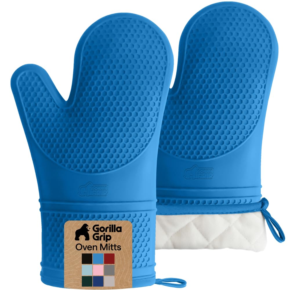GORILLA GRIP Silicone Oven Mitts, 550F Heat Resistant, 12.5x8.3, Black