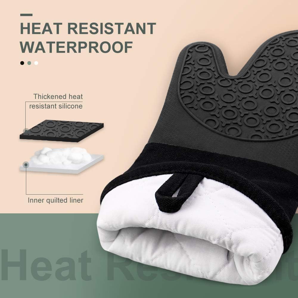 Silicone Oven Mitts - 14.6" Heat Resistant Oven Gloves for Baking, Cooking