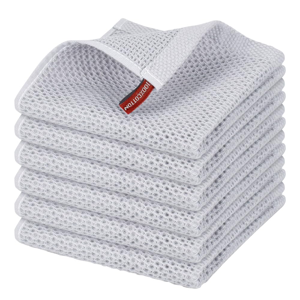 Nialnant 6 Pack Kitchen Towels and Dishcloths Sets,100% Cotton Soft Absorbent Quick Drying Dish Towels for Kitchen,Washing Dishes,12x12 Inches, Multi Color