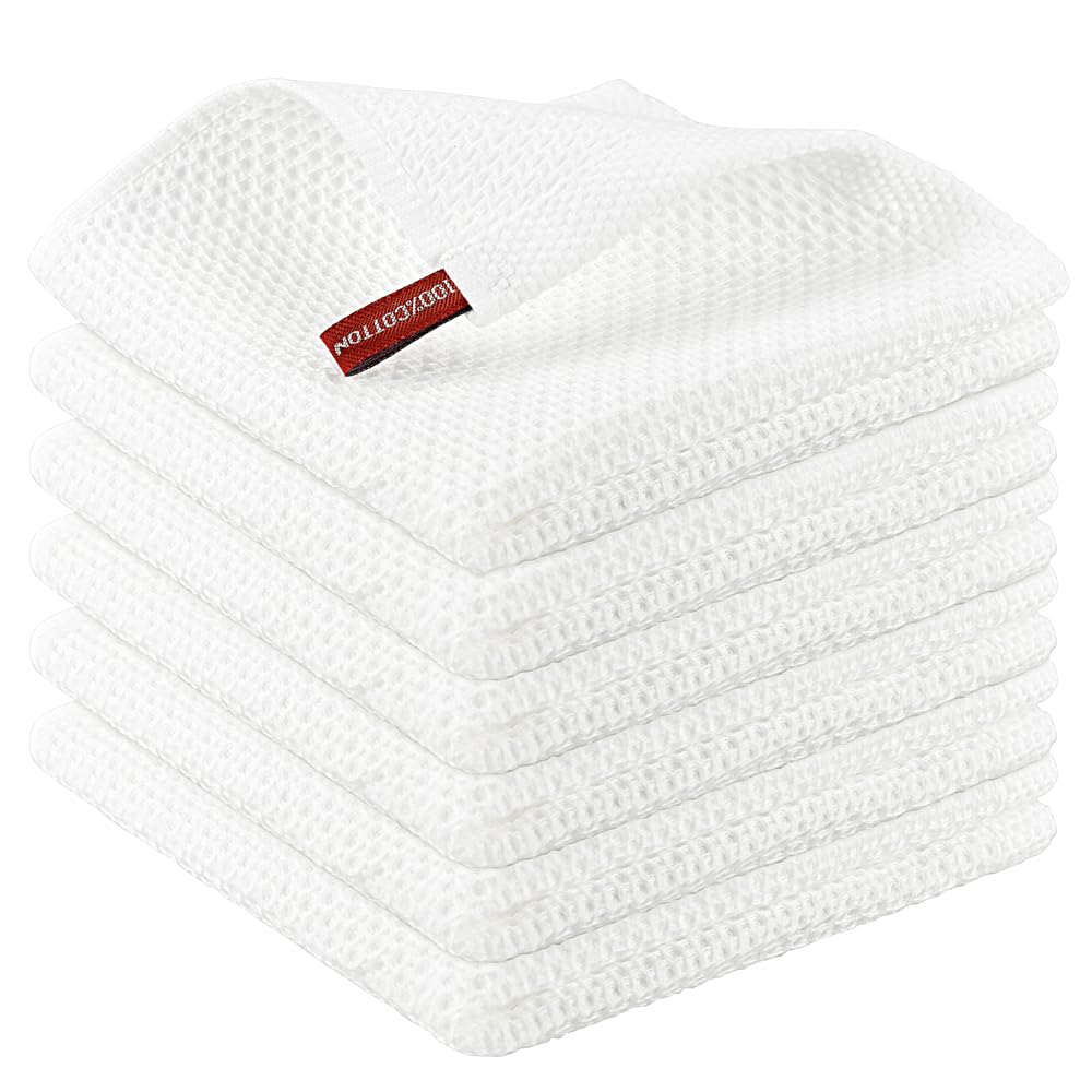 Nialnant 6 Pack Kitchen Towels and Dishcloths Sets,100% Cotton Soft Absorbent Quick Drying Dish Towels for Kitchen,Washing Dishes,12x12 Inches, Multi Color