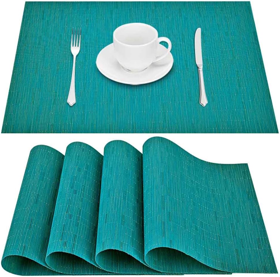 GIVERARE Placemats Set of 4, Heat-Resistant Woven Vinyl Placemat, Non-Slip Washable PVC Table Mat, Easy to Clean Premium Plastic Mats for Dining, Kitchen Table (Turquoise)