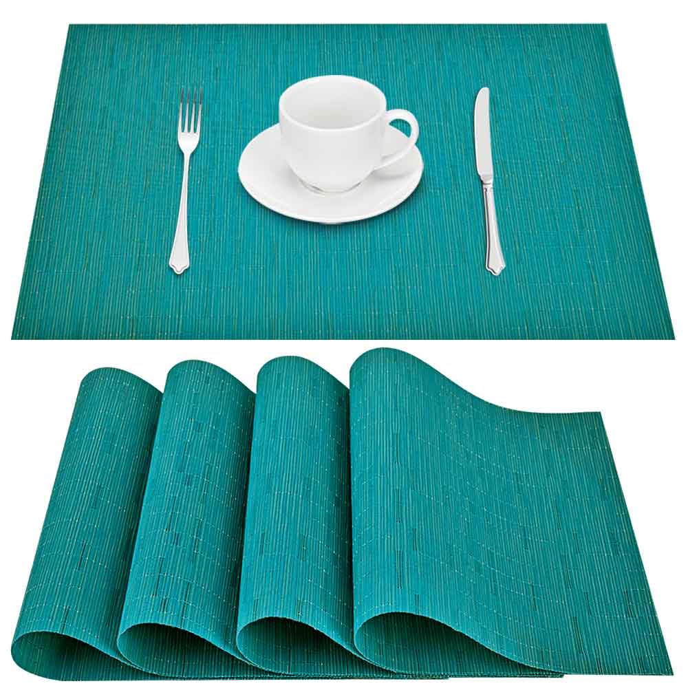 GIVERARE Placemats Set of 4, Heat-Resistant Woven Vinyl Placemat, Non-Slip Washable PVC Table Mat, Easy to Clean Premium Plastic Mats for Dining, Kitchen Table (Turquoise)