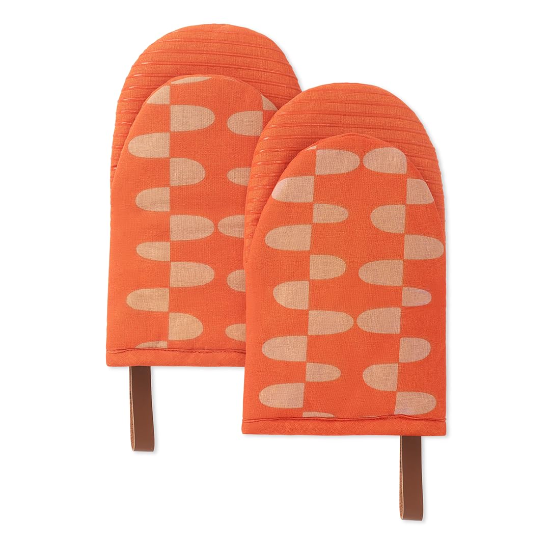 Folkulture Fall Oven Mitts, Heat Resistant,Caramel Brown Set of 2(5.75"x9")