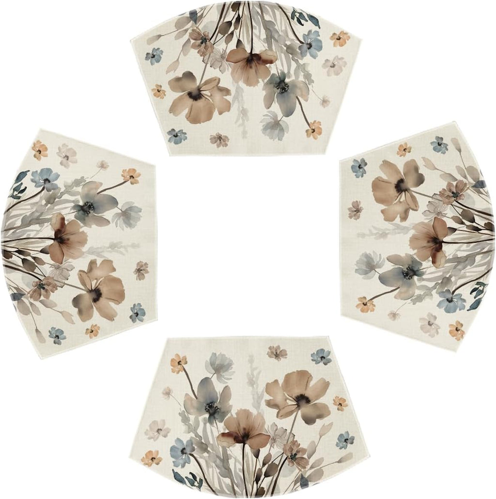 Artoid Mode Brown Poppy Floral Round Table Wedge Placemats Set of 4, Seasonal Kitchen Dining Table Decoration for Indoor Party Home