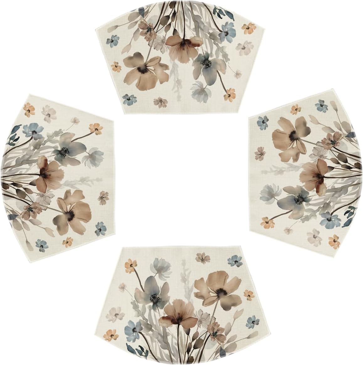 Artoid Mode Brown Poppy Floral Round Table Wedge Placemats Set of 4, Seasonal Kitchen Dining Table Decoration for Indoor Party Home