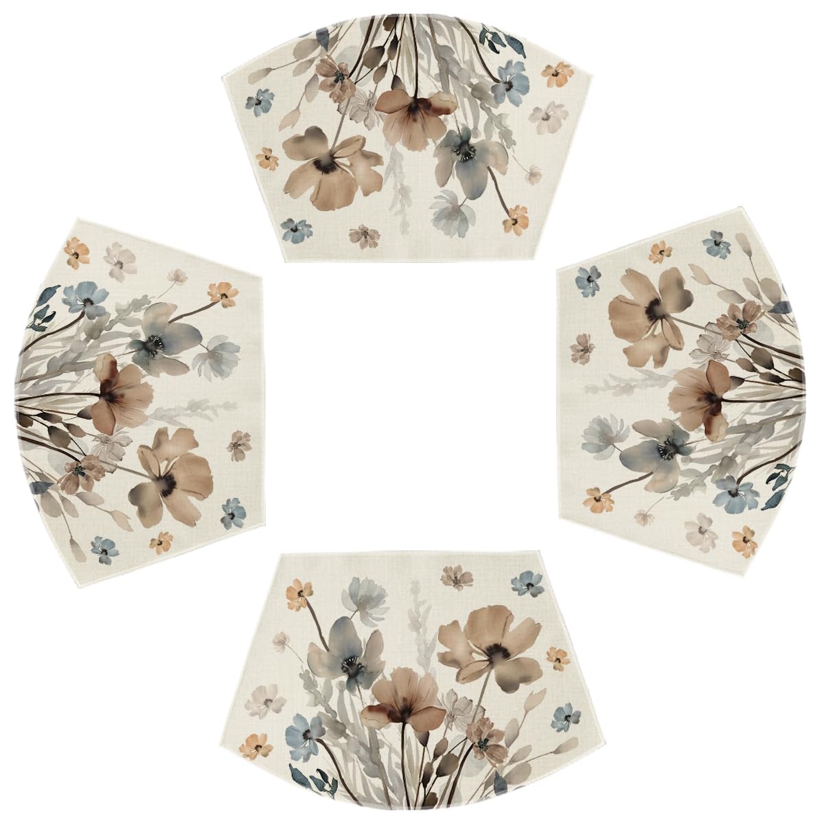 Artoid Mode Brown Poppy Floral Round Table Wedge Placemats Set of 4, Seasonal Kitchen Dining Table Decoration for Indoor Party Home