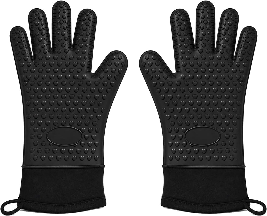 Silicone Oven Mitts with Fingers, 13.6" Oven Gloves for Baking, Cooking