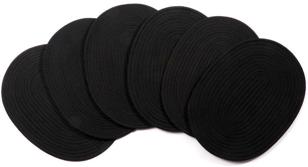 6 Pack Woven Placemats, 12x16 inches Gray Oval Plate Charger Cotton Heat Resistant Non-Slip Weave Place mats Farmhouse Straw Braided Rattan Tablemats Wicker Placemats for Dining Table