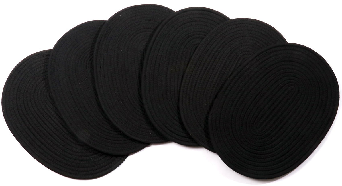 6 Pack Woven Placemats, 12x16 inches Gray Oval Plate Charger Cotton Heat Resistant Non-Slip Weave Place mats Farmhouse Straw Braided Rattan Tablemats Wicker Placemats for Dining Table