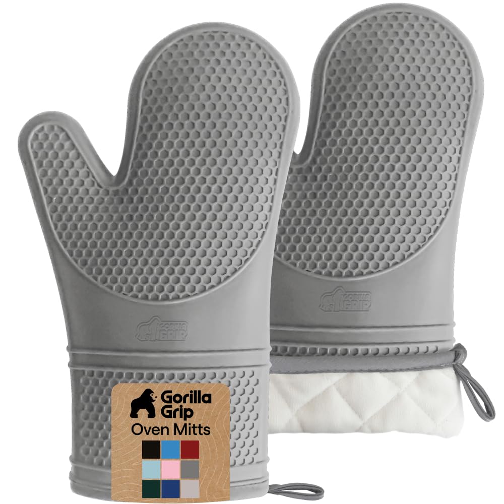 GORILLA GRIP Silicone Oven Mitts, 550F Heat Resistant, 12.5x8.3, Black