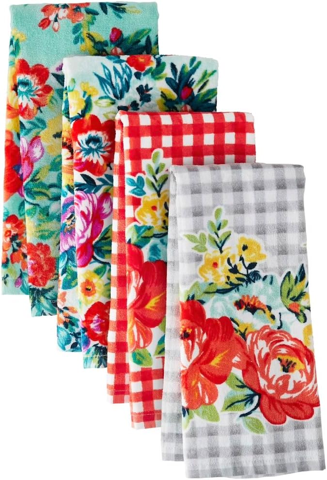 Pioneer Woman Sweet Romance Kitchen Towel Set, Multicolor, 16" W x 28" L, 4 Piece