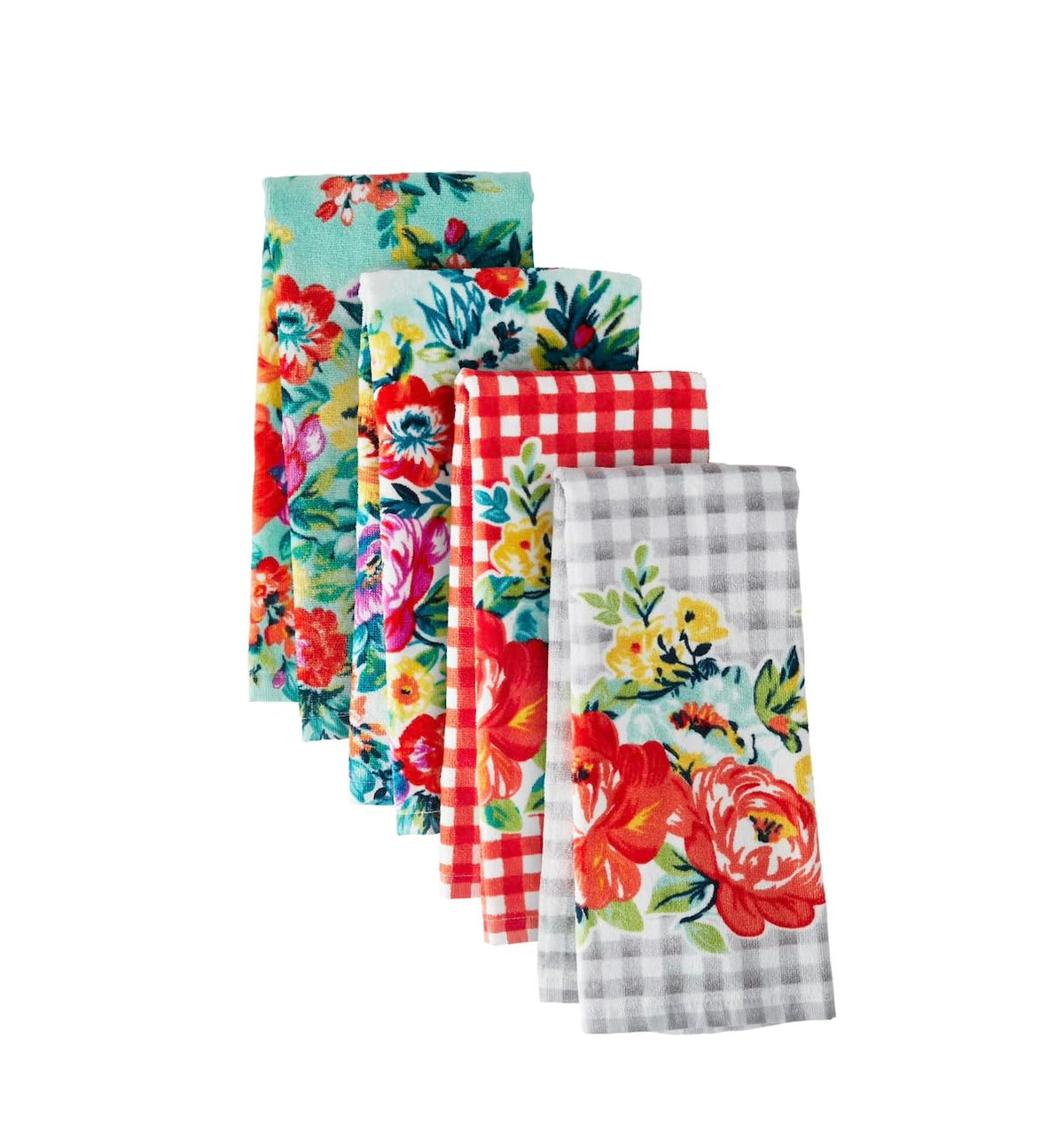 Pioneer Woman Sweet Romance Kitchen Towel Set, Multicolor, 16" W x 28" L, 4 Piece