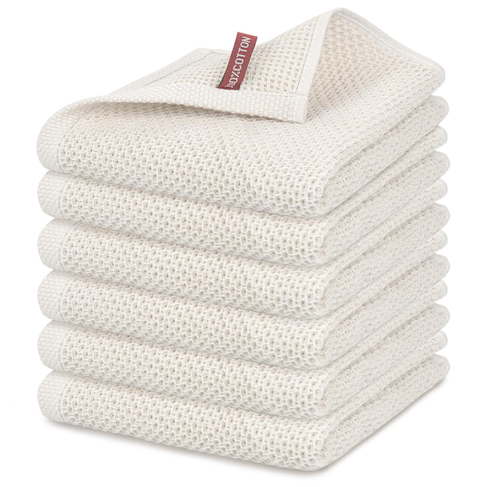 Nialnant 6 Pack Kitchen Towels and Dishcloths Sets,100% Cotton Soft Absorbent Quick Drying Dish Towels for Kitchen,Washing Dishes,12x12 Inches, Multi Color