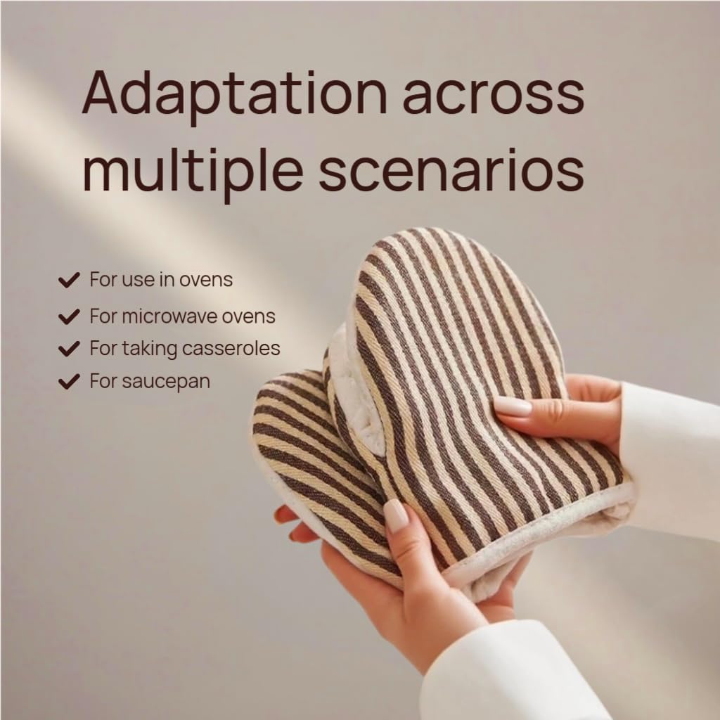 Heat Resistant Mini Oven Mitts 2-Pack - 500°F Heat Protection Cotton Striped Oven Gloves, Small Non-Slip Duckbill Design Mitt for Baking, Grilling, BBQ, Kitchen Pot Holders Set (5.5" x 7.1", Coffee)