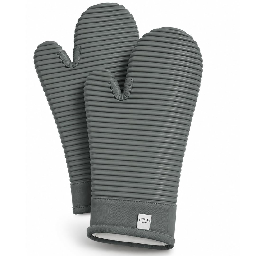 Extra Long Silicone Oven Mitts and Pot Holders Sets | Heat Resistant 500°F BPA-Free Food Grade Silicone Hot Pads & Kitchen Mittens | 4-Piece Set of Oven Gloves & Potholders for Kitchens.