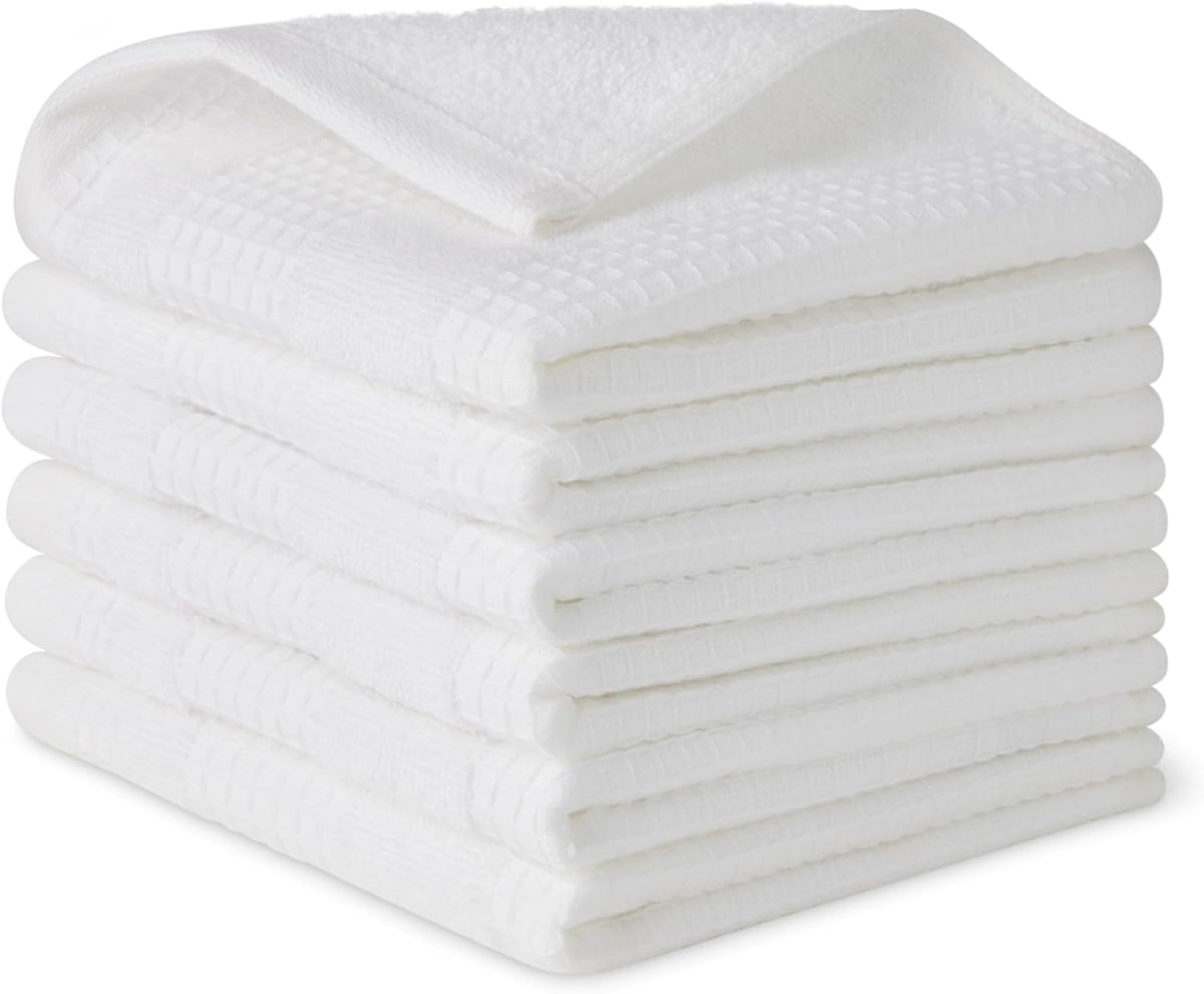 Amazon Basics Organic Cotton Waffle Weave Kitchen Dish Towels, Ultra Absorbent, Quick Drying, Lint-Free, 15 x 25 inches, 6-Pack