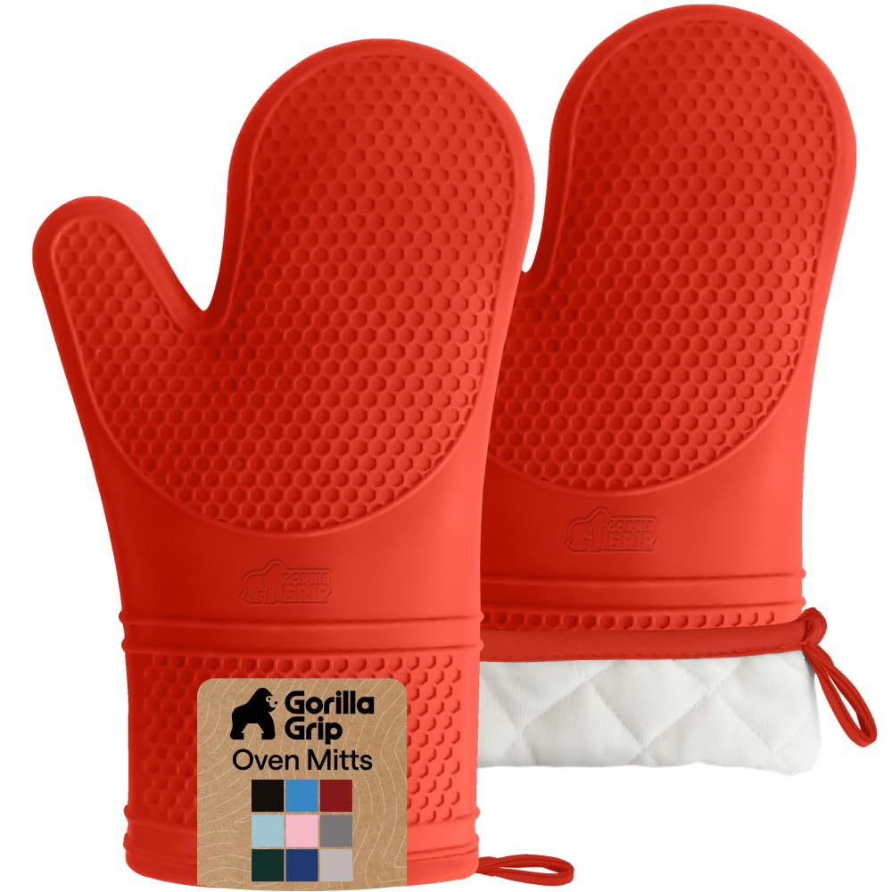 GORILLA GRIP Silicone Oven Mitts, 550F Heat Resistant, 12.5x8.3, Black