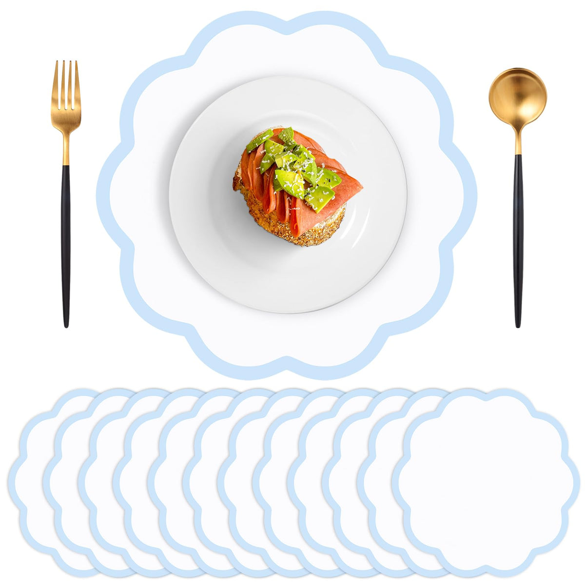 60 Pcs Navy Blue Paper Placemats, 13.5 Inch Disposable Scalloped Place Mat
