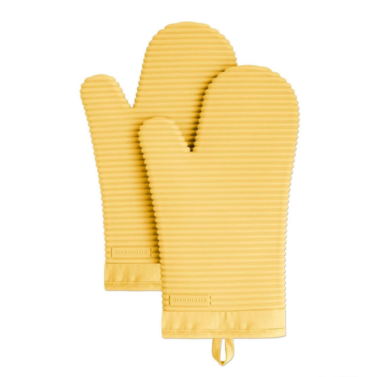 KITCHENAID Ribbed Soft Silicone Oven Mitt 2-Pack Set, 7.5"x13", Blue Willow