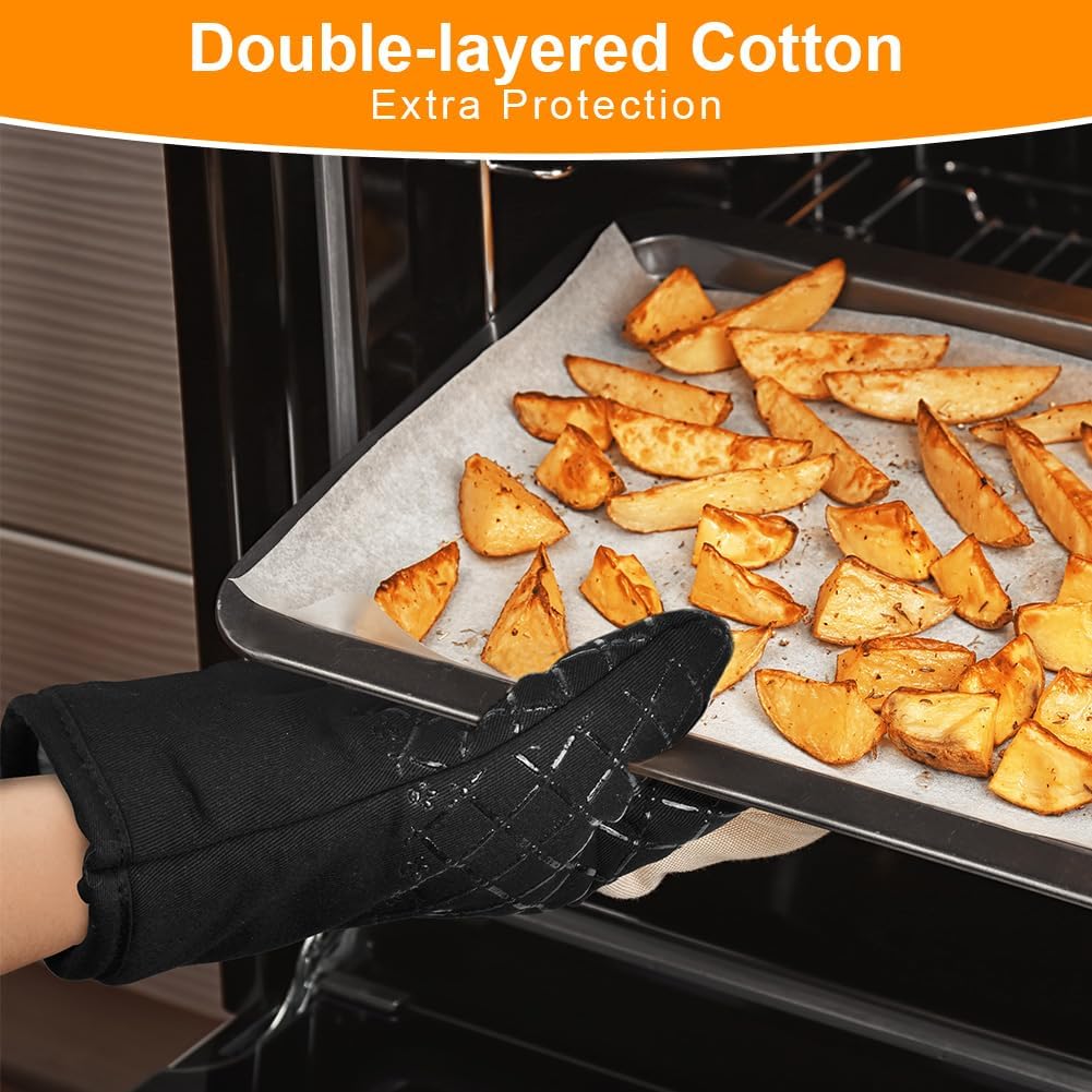 AUAUY Oven Mitts and Pot Holders 4PCS Set, 230°C/446°F Heat Resistant