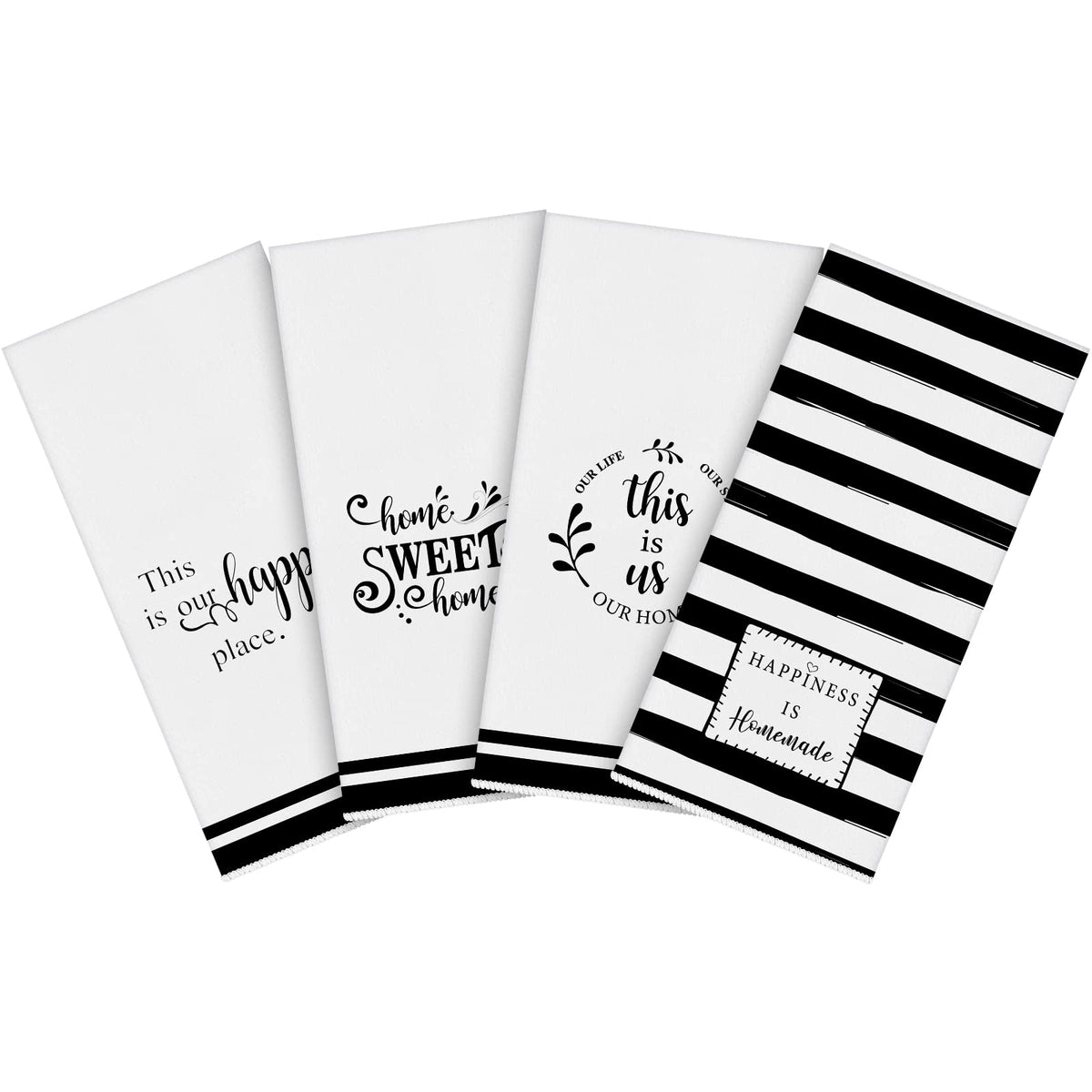 Honoson 4 Pack Black Stripe Kitchen Towels with Home Sweet Home Print