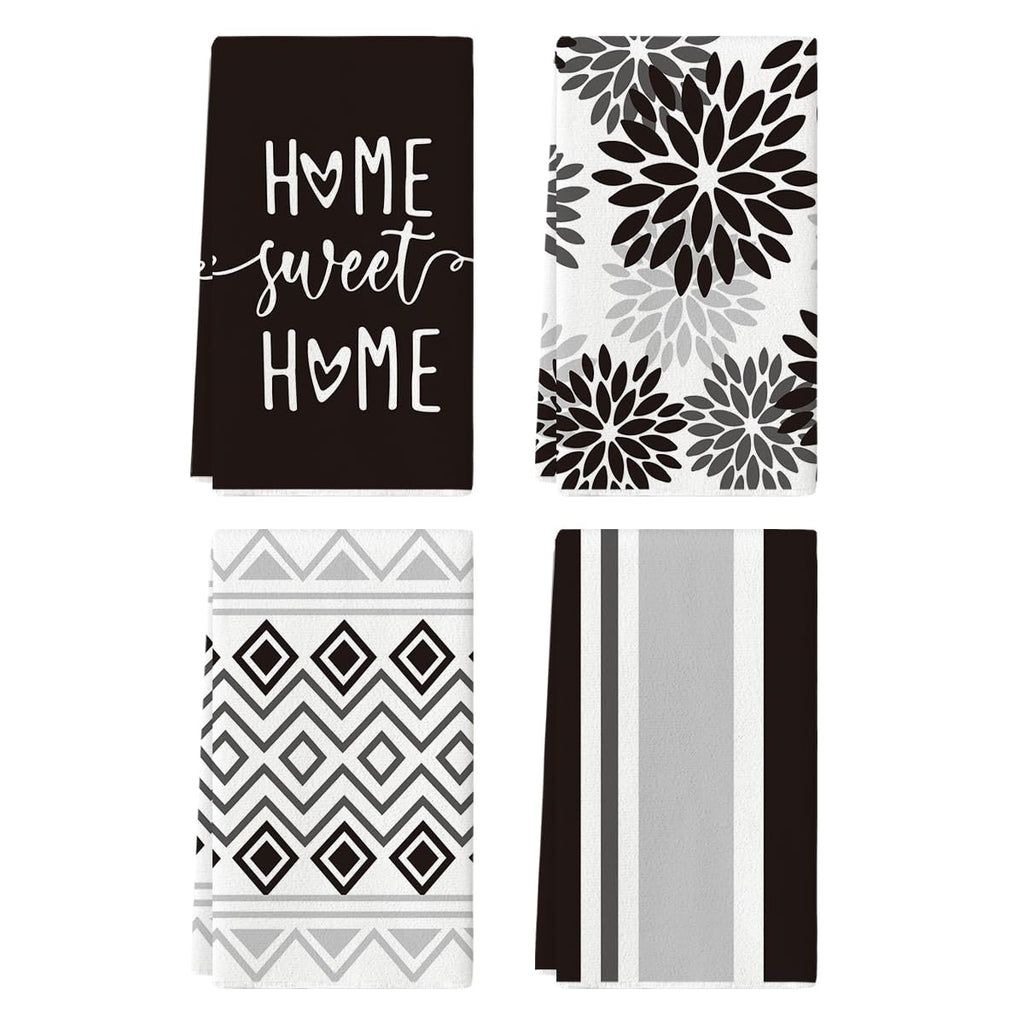 Artoid Mode Grey Home Sweet Home Stripes Boho Spring Kitchen Towels Dish Towels, 18x26 Inch Farmhouse Summer Decoration Hand Towels Set of 4