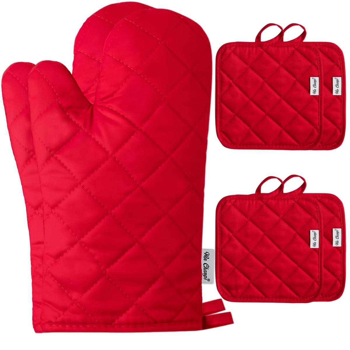 Oven Mitts and Pot Holders Sets,6 Pcs Oven Mitts and Potholders with Recycled Cotton High Heat Resistant Extra Thick Long Oven Mitts for Cooking(Black)