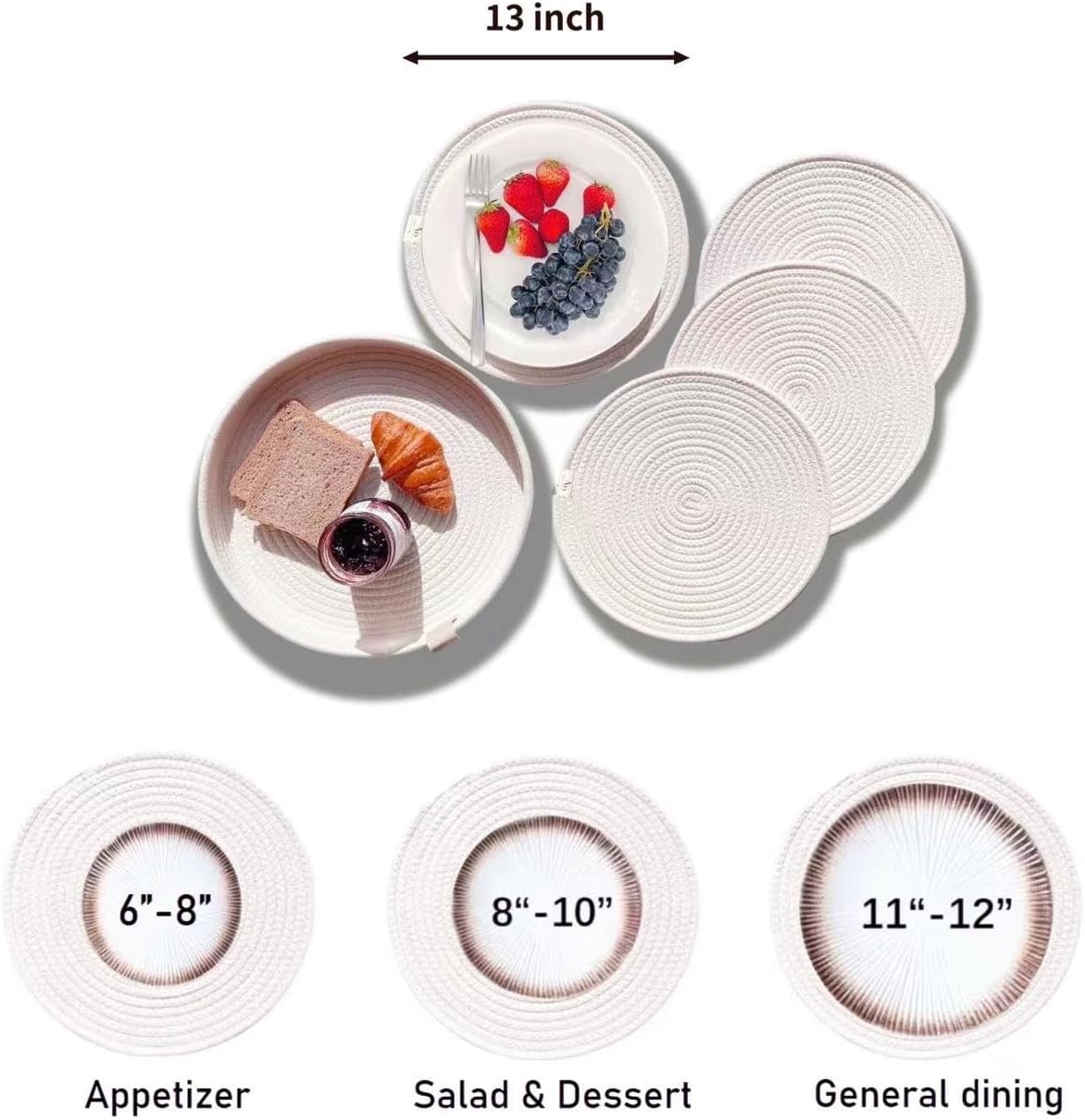 5-Piece Round Cotton Rope Placemats & Holder, Off White