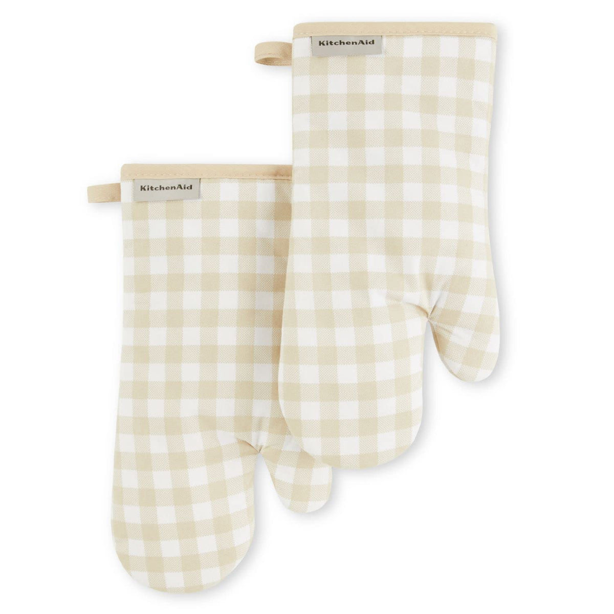 KITCHENAID Gingham Oven Mitt 2-Pack Set, Matte Black, 7"x13"