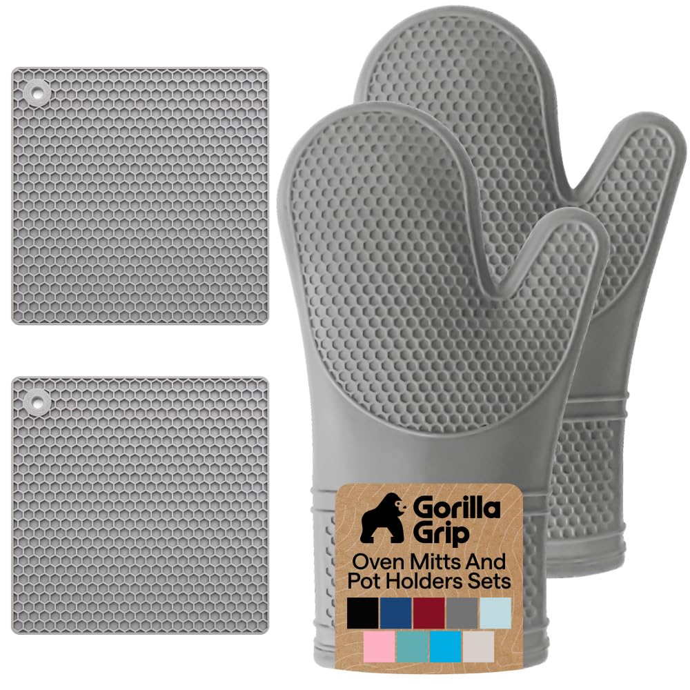 GORILLA GRIP Silicone Oven Mitts, 550F Heat Resistant, 12.5x8.3, Black