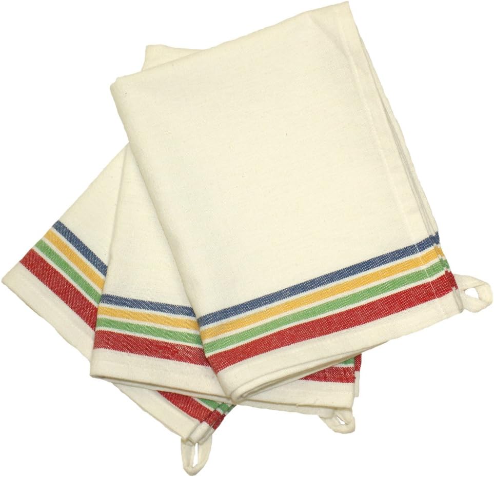 Aunt Martha's 18-Inch by 28-Inch Package of 3 Vintage Dish Towels,Cotton, Multi Striped, MultiStripe