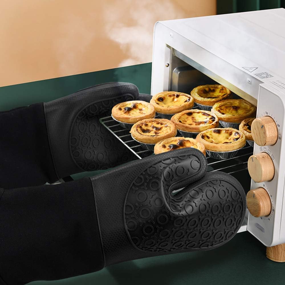 Silicone Oven Mitts - 14.6" Heat Resistant Oven Gloves for Baking, Cooking