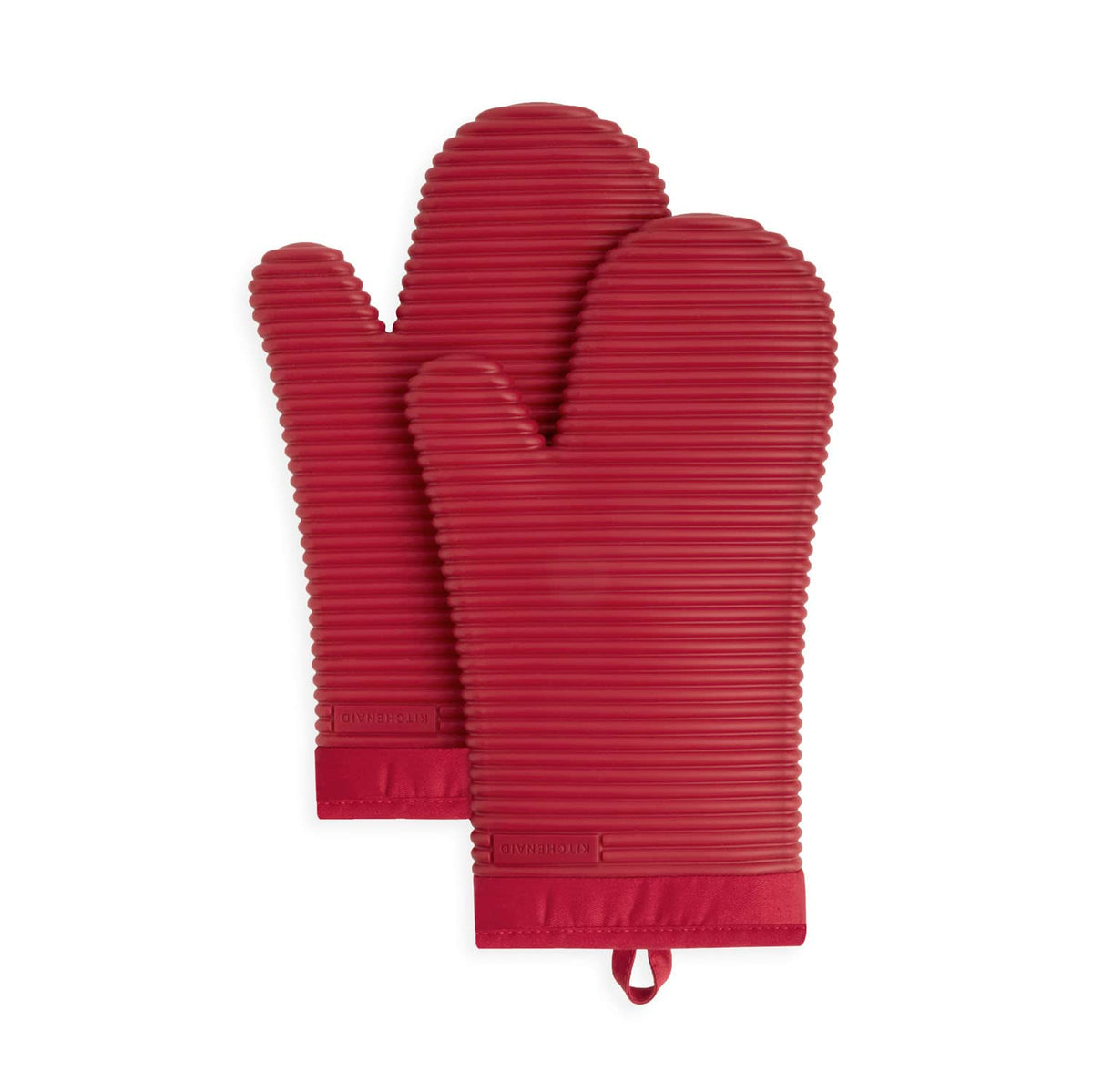 KITCHENAID Ribbed Soft Silicone Oven Mitt 2-Pack Set, 7.5"x13", Blue Willow