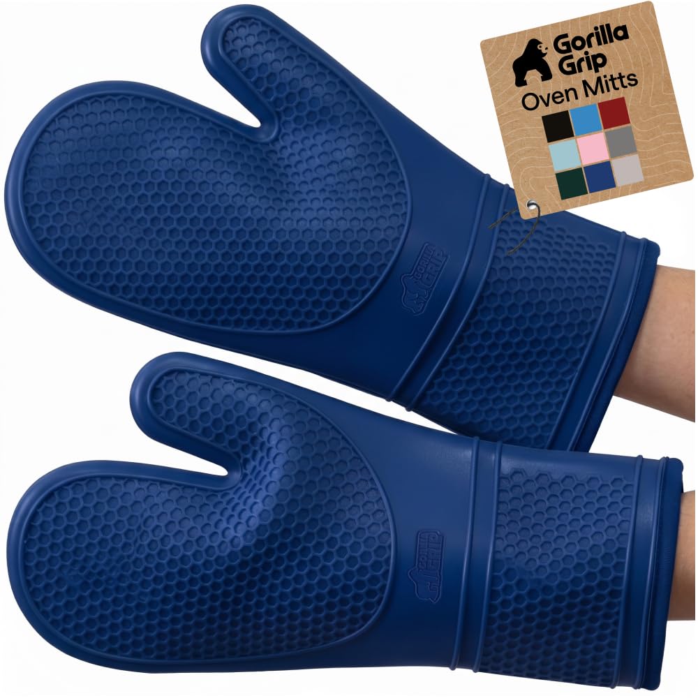 GORILLA GRIP Silicone Oven Mitts, 550F Heat Resistant, 12.5x8.3, Black