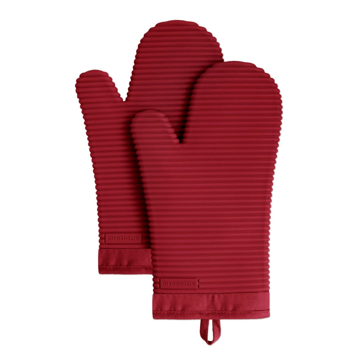 KITCHENAID Ribbed Soft Silicone Oven Mitt 2-Pack Set, 7.5"x13", Blue Willow