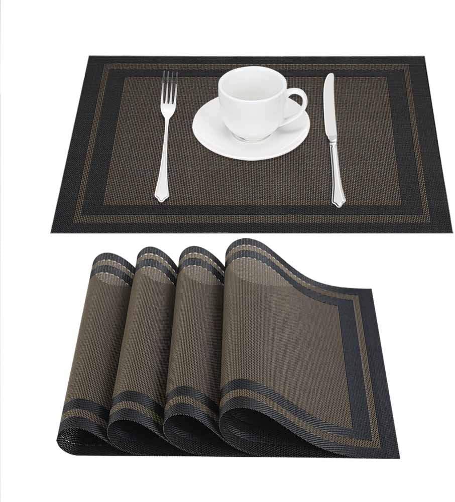 GIVERARE Placemats Set of 4, Heat-Resistant Woven Vinyl Placemat, Non-Slip Washable PVC Table Mat, Easy to Clean Premium Plastic Mats for Dining, Kitchen Table (Turquoise)