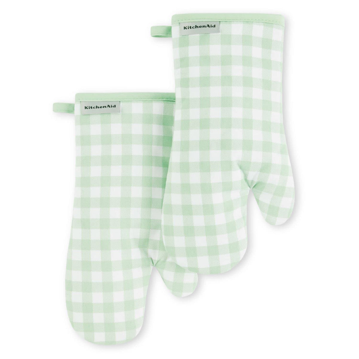 KitchenAid Gingham Oven Mitt 2-Pack Set, Milkshake Tan, 7"x13"