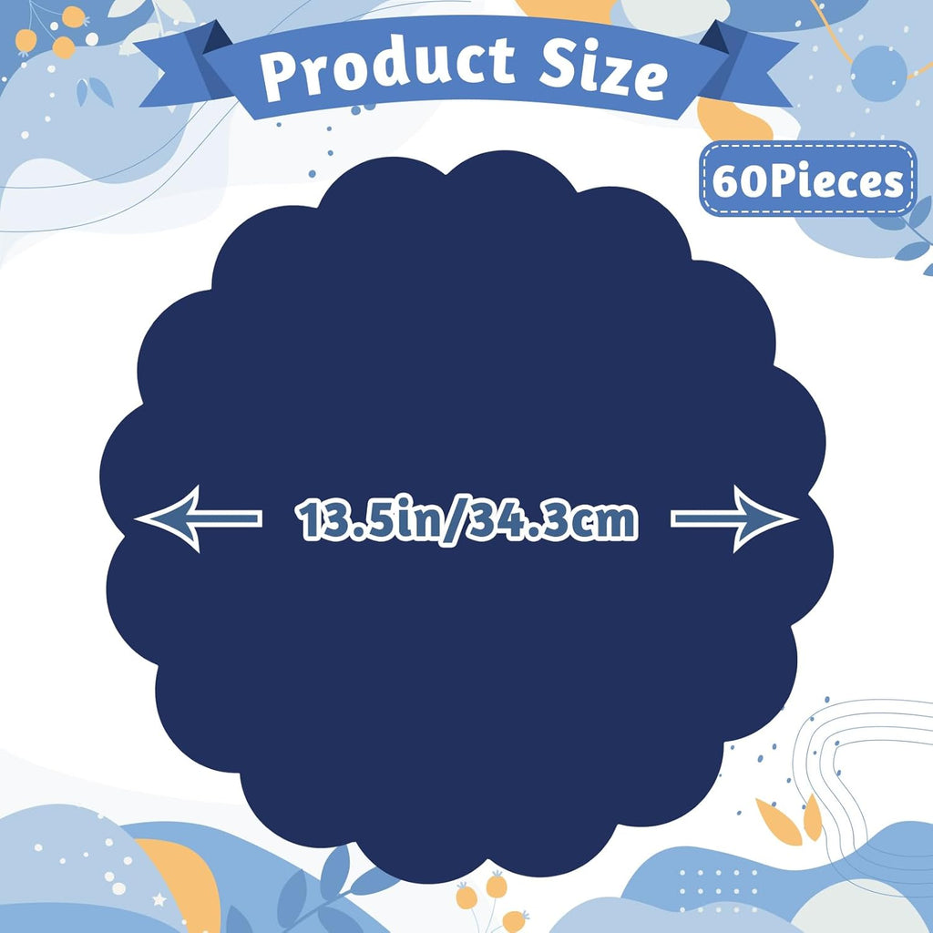 60 Pcs Navy Blue Paper Placemats, 13.5 Inch Disposable Scalloped Place Mat